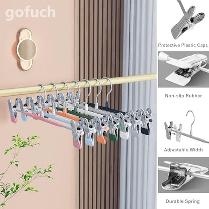 Pants Hangers with Clips - 8 Pack Heavy Duty, Non-Slip Adjustable Space Saving Skirt Hangers for Pants, Jeans, Shorts | Black | 12 Inch