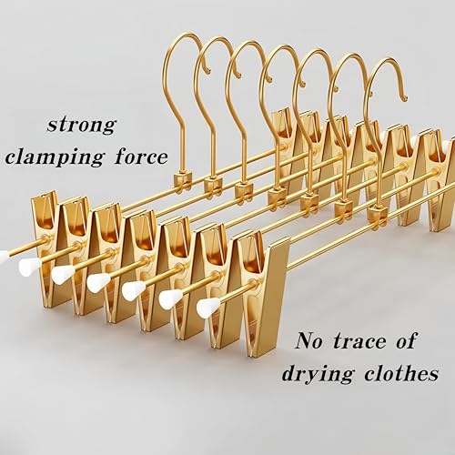 Gold Aluminum Pants Hangers,Hangers with 2-Adjustable Clip | Solid Skirt Hangers,Space Saving, Hanging Clothes Hangers,Metal Rack for Trouser