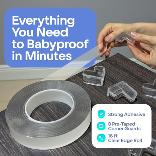 Furniture Edge and Corner Guards | 20.4ft Protective Clear PVC Cushion | 18ft Bumper 8 Adhesive Childsafe Corners | Baby Child Proofing Set NonToxic and Safe for Table, Glass, Countertop | Clear