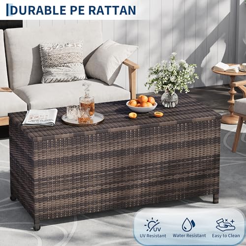 125 Gallon Large Deck Box Waterproof PE Rattan Outdoor Storage Box with Handles and Wheels, Storage Bin for Garden, Balcony, Porch, Pool, Yard | Outdoor Storage Box with Handles and Wheels, Storage Bin for Garden, Balcony, Porch, Pool, Yard