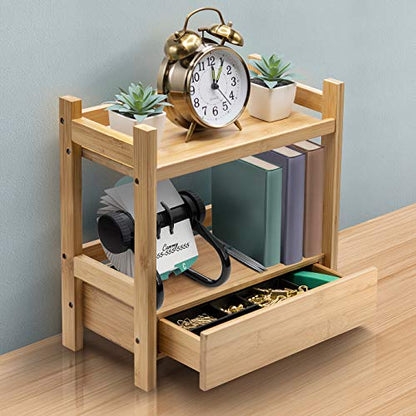 Sorbus 2-Tier Bamboo Countertop Shelf with Hidden Drawer for Vanity, Matcha Shelf, Bathroom Storage Cabinet, Under Sink Organizer, Bathroom Storage, Matcha Station Shelf (13″ L x 6.5″ W x 12.6″ H)