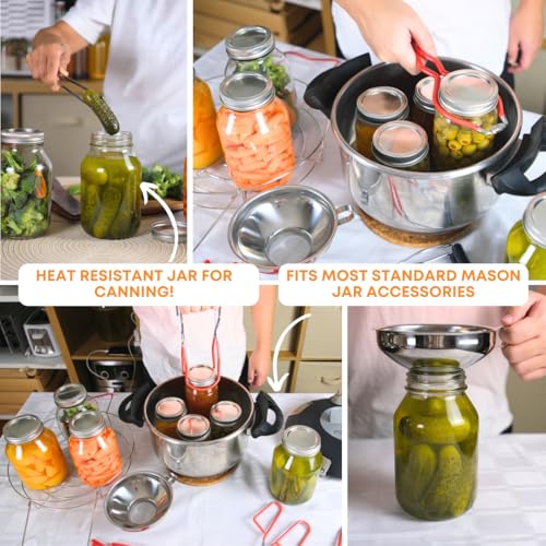 32 oz Mason Jars with Lids - 2-Pack Regular Mouth Quart Canning Set | Airtight 32oz Mason Jars | Quart Canning Jars for pickling, fermentation, food storage, crafts and kombucha brewing
