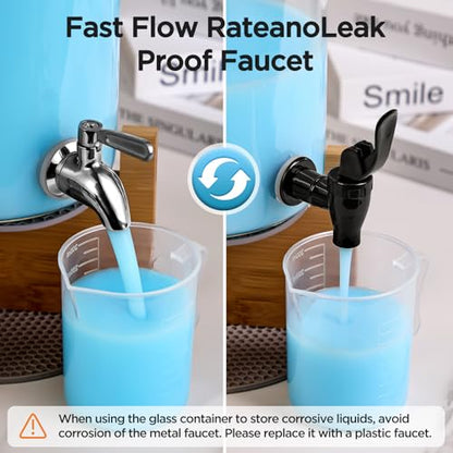 Glass Laundry Detergent Dispenser with Holder,1.1 Gallon Laundry Liquid Dispensers with Stainless-Steel Tap,Large Glass Fabric Softener Containers with Stand for Laundry Room Organization