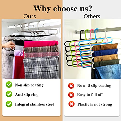 6 Pack Pant Hangers Space Saving,S-Type Non-Slip Stainless Steel Clothes Pants Hangers Closet Organizers and Storage, Closet Organizer Hanger Organizer for Scarf Jeans Trousers Towels Leggings