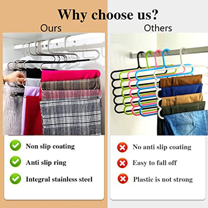 6 Pack Pant Hangers Space Saving,S-Type Non-Slip Stainless Steel Clothes Pants Hangers Closet Organizers and Storage, Closet Organizer Hanger Organizer for Scarf Jeans Trousers Towels Leggings
