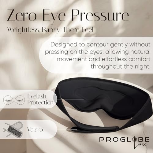 Luxe Luxury Sleep Mask for Back & Side Sleepers, 100% Light Blocking 3D Eye Mask with Zero Pressure Eye Cups, Lash-Friendly, Soft Breathable Night Mask for Travel & Naps, Black