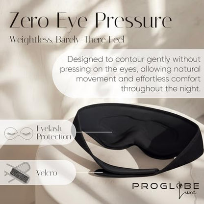 Luxe Luxury Sleep Mask for Back & Side Sleepers, 100% Light Blocking 3D Eye Mask with Zero Pressure Eye Cups, Lash-Friendly, Soft Breathable Night Mask for Travel & Naps, Black
