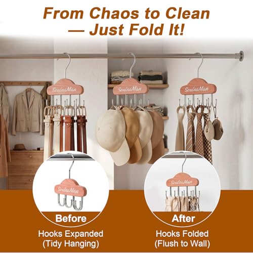 Bra Hanger for Closet Organizer, Cedar,2 Pack 8 Hook | Space Saving Wooden Tank Top Hangers with 8 Foldable Hooks & Holds 24 Items, Storage for Bras, Scarves, Belts, Ties and More