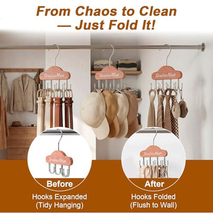 Bra Hanger for Closet Organizer, Cedar,2 Pack 8 Hook | Space Saving Wooden Tank Top Hangers with 8 Foldable Hooks & Holds 24 Items, Storage for Bras, Scarves, Belts, Ties and More