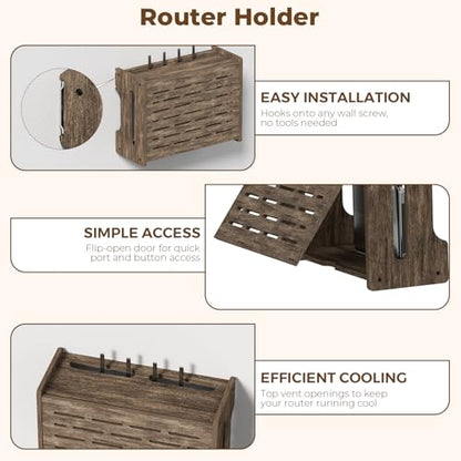 Router Box Hider, Wood Cable Shelf for Modem, Wall Mount