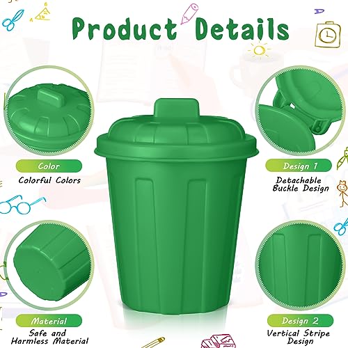 Zubebe 24 Pcs Green Mini Trash Can Mini Toy Garbage Can Small Desktop Storage Bin with Lids for Trash Party Favor Garbage Truck Birthday Decoration Party Supplies Home School Classroom
