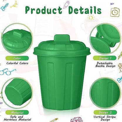Zubebe 24 Pcs Green Mini Trash Can Mini Toy Garbage Can Small Desktop Storage Bin with Lids for Trash Party Favor Garbage Truck Birthday Decoration Party Supplies Home School Classroom