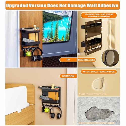 SuoXing Bedside Shelf Wall Mount and Wall Nightstand for Bedroom,Rv,Dorm Room,Bedside Wall Organizer for Phone Holder,Wall Mount Shelf Organizer for Charging Station and Remote Control Holder,Black