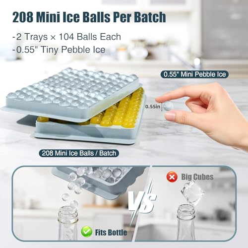 Mini Ice Cube Trays for Freezer with Lid, 0.55" Pebble Ice | 2 Trays-Blue, with Ice Box & Scoop. for Iced Coffee, Bottles, Juice & Everyday Drinks, Easy Twist Release, Stackable