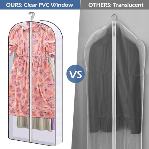 SLEEPING LAMB 50" Clear Garment Bags for Hanging Clothes Storage 4" Gussetes Dress Bags for Closet Storage Coat Cover for Suits, Sweater, Jacket(5 Packs)