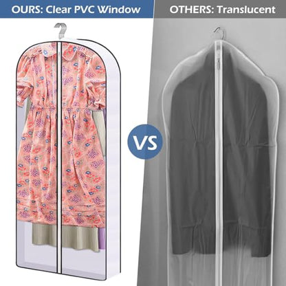 SLEEPING LAMB 50" Clear Garment Bags for Hanging Clothes Storage 4" Gussetes Dress Bags for Closet Storage Coat Cover for Suits, Sweater, Jacket(5 Packs)
