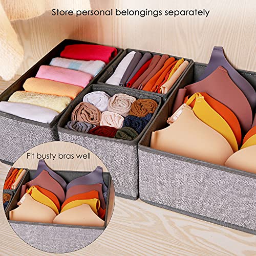 Foldable Underwear Drawer Organizer, Closet Dividers, Storage Box for Clothes, Socks (6 Bins, Gray)