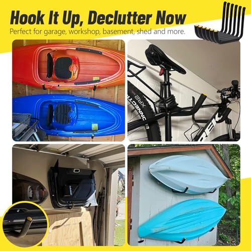 GEEDAR Heavy Duty Garage Storage Hooks -120 LB Capacity, 4packs, 15" Wall Mounted Rack for Hanging Kayak, Paddle Board, Ladders, Bikes Enforced Kayak Storage Hanger