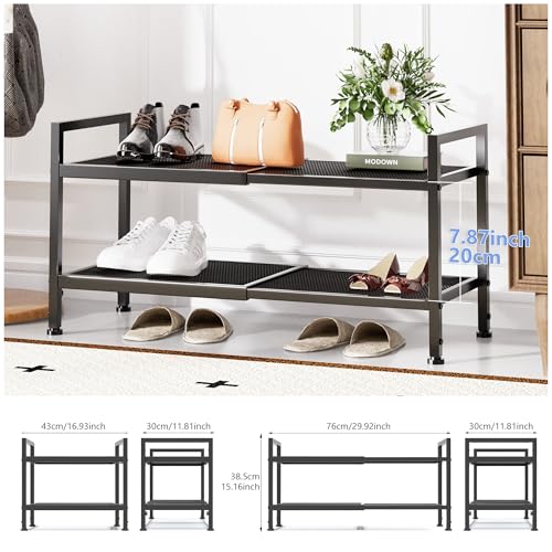 2 Tier Shoe Rack, Expandable Shoe Rack for Closet, Adjustable Shoe Organizer for Entryway, Shoe Storage Organizer for Door Entrance, Garage, Bedroom