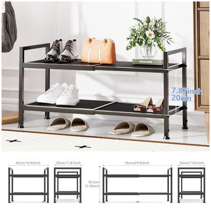2 Tier Shoe Rack, Expandable Shoe Rack for Closet, Adjustable Shoe Organizer for Entryway, Shoe Storage Organizer for Door Entrance, Garage, Bedroom