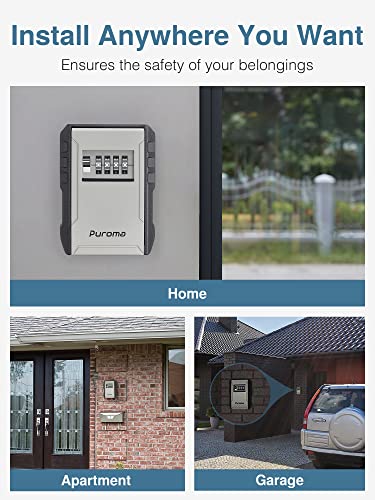 Puroma Key Lock Box with Key Hook, Resettable 4-Digit Combination, Waterproof Key Storage Security, Large Capacity Wall Mounted for House Keys, Realtors, Garage Spare Keys