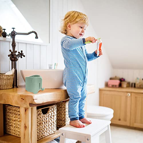Elephant Toothbrush Holder for Kids,Cute Toddler Toothbrush Holder, Suction Cup Electric Toothbrush and Toothpaste Holder for Toddler with 3 Slots and a Hook for Hanging Bath Ball, Green