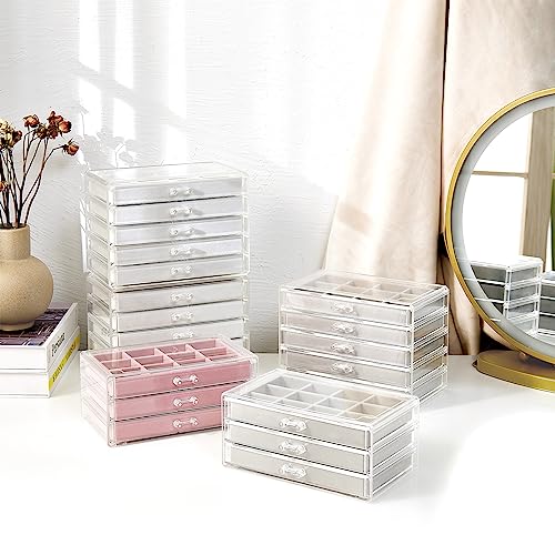 ProCase Earring Holder Organizer Jewelry Box with 5 Drawers, Grey | Acrylic Clear Jewelry Organizers, Stud Earring Storage Box with Adjustable Velvet Trays, Women Girls Christmas Birthday Gifts