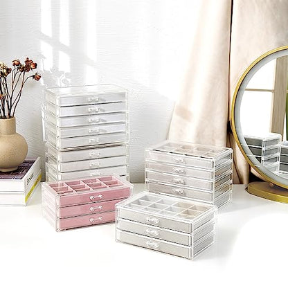 ProCase Earring Holder Organizer Jewelry Box with 5 Drawers, Grey | Acrylic Clear Jewelry Organizers, Stud Earring Storage Box with Adjustable Velvet Trays, Women Girls Christmas Birthday Gifts