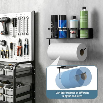 SUNTECH Magnetic Spray Can Holder, Wall Mount for Aerosol & Paint Cans | 2 Pack, Holds 4 Cans Each (Fits 3.2-Inch), Magnetic or Screw Mount, Built-in Paper Towel Holder, for Garage, Workshop, Truck