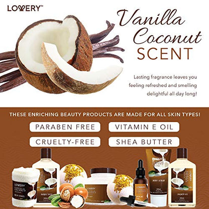 Gifts For Women Gift Basket for Women– 9 Piece Set of Vanilla Coconut Home Spa Set, Luxurious Gifts for Her, Bath and Body Sets Includes Fragrant Lotions, Large Bath Bombs, Coconut Oil