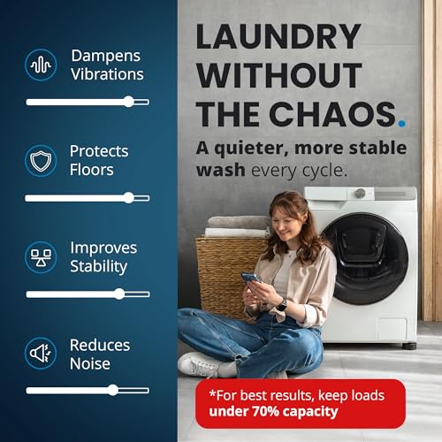 Anti Vibration Pads for Washing Machine with Tank Tread Grip™ - 8 Pack + Level - Fits MOST Round Feet up to 1.75” - Stops Washer Dryer from Moving - Rubber Antivibration Stabilizer for Leveling Washer