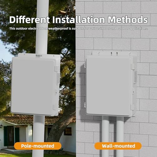 Joinfworld Vented Outdoor Enclosure Box 18.1x12.6x6.4 White | ABS Weatherproof WiFi Enclosure with 12V Fan, DIN Rail, Dustproof Design & Wall/Pole Mounting