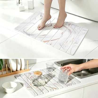 Dish Drying Mat, Stone Drying Mat for Kitchen Counter, Stone Bath Mat,White | Water Absorbing Diatomaceous Earth Drying Stone for Kitchen Counter, Bath Stone Mat, Kitchen Dish Drying Stone Mat, 24"×16"