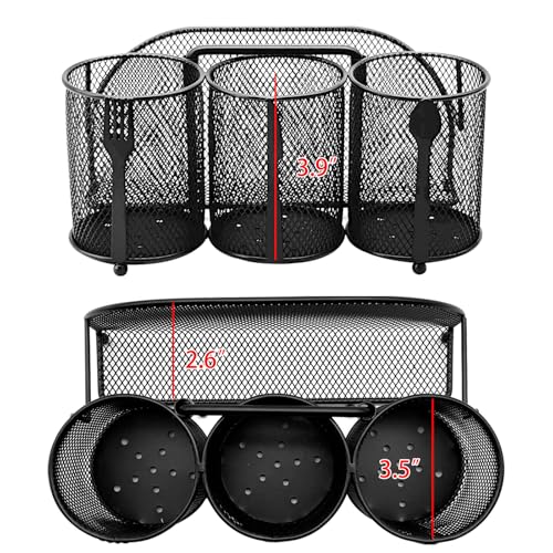 Silverware Organizer Utensil Caddy - 4 Compartment Metal Cutlery Holder Flatware Storage Basket Fork Spoon Napkin Paper Plate Kitchen Countertop Party Picnic Camping Buffet Outdoor (Black)