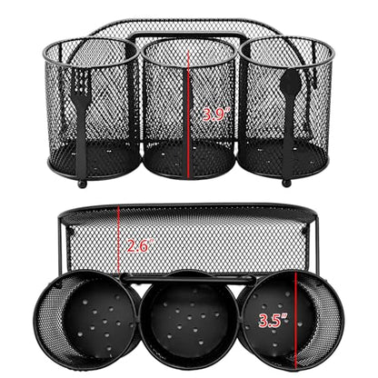 Silverware Organizer Utensil Caddy - 4 Compartment Metal Cutlery Holder Flatware Storage Basket Fork Spoon Napkin Paper Plate Kitchen Countertop Party Picnic Camping Buffet Outdoor (Black)