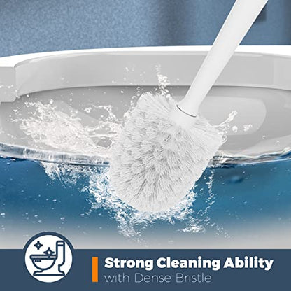 Toilet Brush and Holder Set, 3 Pack, White | Bathroom Accessories, Ergonomic Silicone Handle, Dense Bristles, Deep Cleaning, with 3 Crevice Brushes, Scrubber
