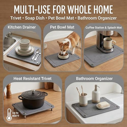 3-Pack Diatomaceous Earth Mat, Large Stone Drying Mat for Kitchen | Nesting Diatomite, Quick Dry, Non Slip, Heat Resistant（15.75"×11.81" & 13.19"×11.81" & 10.75"×11.81"）