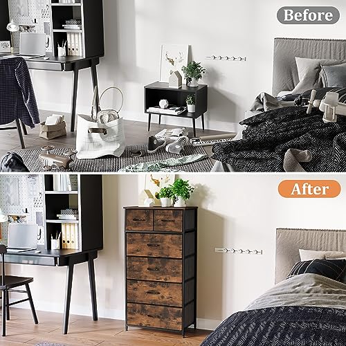 Tall Dresser for Bedroom, Fabric Storage Tower with 6 Drawers | Vertical Organizer Cabinet, Steel Frame, Wooden Top for Closet, Living Room, Hallway