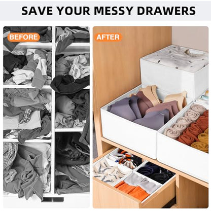 Closet Drawer Organizer Clothes, 15 Pack White Dresser Organizer for Baby Clothes, Fabric Drawer Dividers for Nursery Bedroom