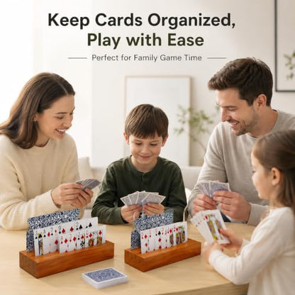 Card Holders for Playing Cards Deck Holder Stand Wooden Card Holder for Kids Canasta Holder for Adults Seniors Crowns Uno Poker Games Set of 2(Orange)