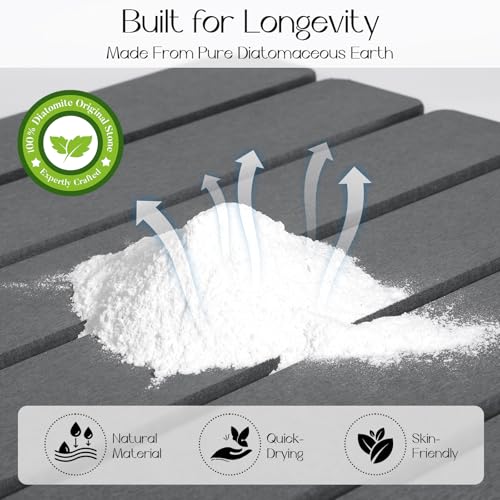 Foldable Stone Bath Mat for Bathroom, Non-Slip Mat, Quick Dry 24" x16" Grey | Large Super Absorbent Diatomaceous Earth Mats, Quick Drying, Eco-Friendly Easy to Clean, Easy Storage, Silicone Non-Slip Base