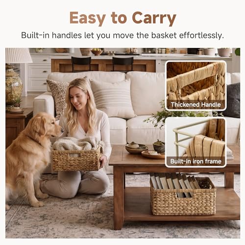 StorageWorks Large Wicker Baskets for Storage,Woven Basket for Gifts,1-Pack | Water Hyacinth Rectangular Wicker Basket, Wicker Storage Baskets for Shelves, Woven Baskets for Storage, Blanket Basket
