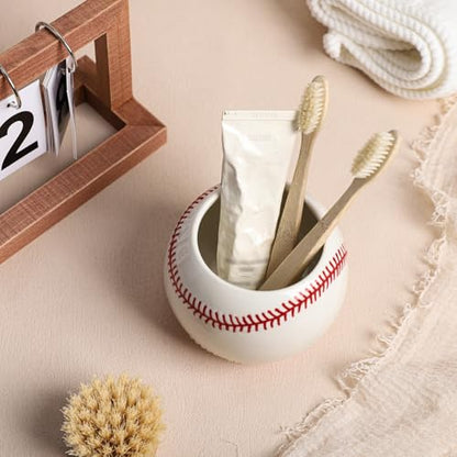 Gaolinci Baseball Shape Ceramic Toothbrush Holder, Bathroom Countertop Tumblers, Makeup Brush Storage