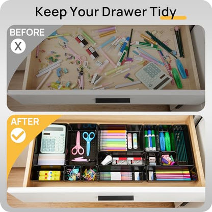 Vtopmart 25 Pack Plastic Drawer Organizers with Non-slip Rubber Pads | 4-Size Versatile Makeup Organizer, Storage Containers Small Bins for Makeup, Jewelries, Bedroom, Kitchen Utensils and Office