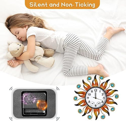 Sun Outdoor Clock with Thermometer and Hygrometer Combo, 13 Inch | Silent No-Ticking, Easy to Read, Quartz Clock Waterproof, Decor for Patio, Living Room, Kitchen, Orange