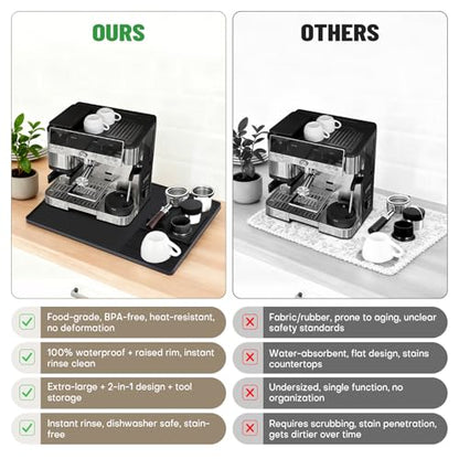 Silicone Coffee Mat Compatible with Ninja Luxe Espresso Coffee Machine ES601/ES701 & Most Home Espresso Machines - 23"x15" Anti-Slip Heat-Resistant - Maker Bar | Tamping Mat (2-in-1)