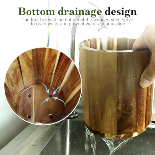 Acacia Wooden Utensil Holder for Kitchen Counter,3... (Acacia | Acacia Wood)