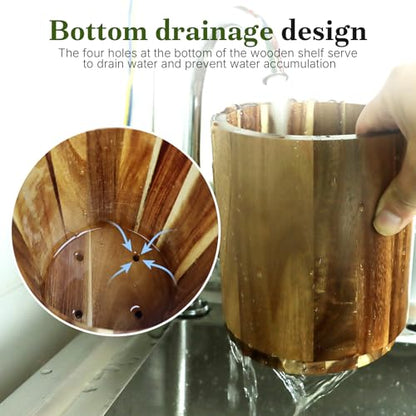 Acacia Wooden Utensil Holder for Kitchen Counter,3... (Acacia | Acacia Wood)