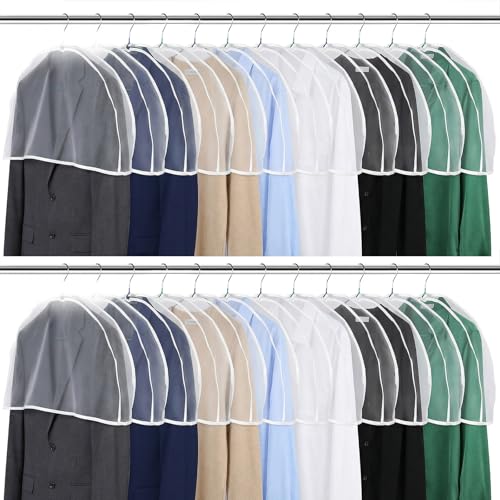 24 Pcs Garment Covers for Hanging Clothes, Shoulder Cover Breathable Garment Dust Covers Protectors With 2" Gusset for Suit, Coats, Jackets, Dress, Closet Storage, 24''W x 12"H x 2''D