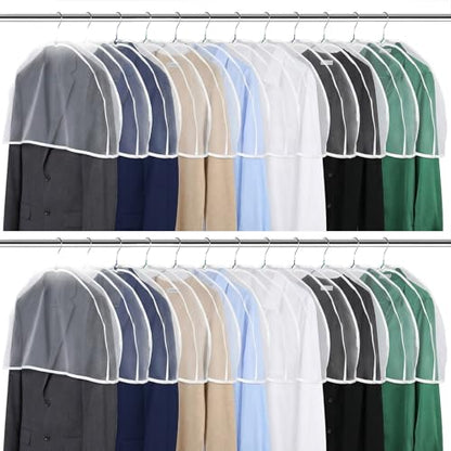 24 Pcs Garment Covers for Hanging Clothes, Shoulder Cover Breathable Garment Dust Covers Protectors With 2" Gusset for Suit, Coats, Jackets, Dress, Closet Storage, 24''W x 12"H x 2''D
